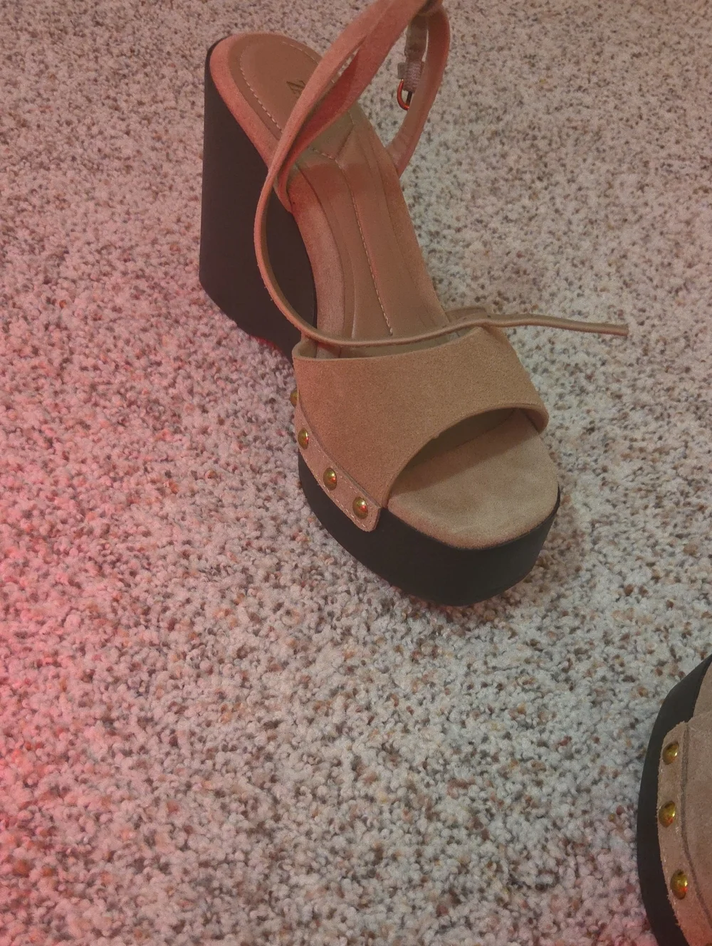 Zara Beige Suede Platform Wedge Sandals